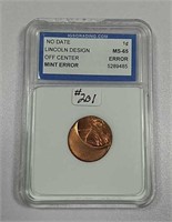 Lincoln Cent  Off Center Error   MS-65