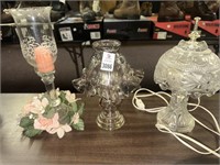 Glass candle holders & lamp