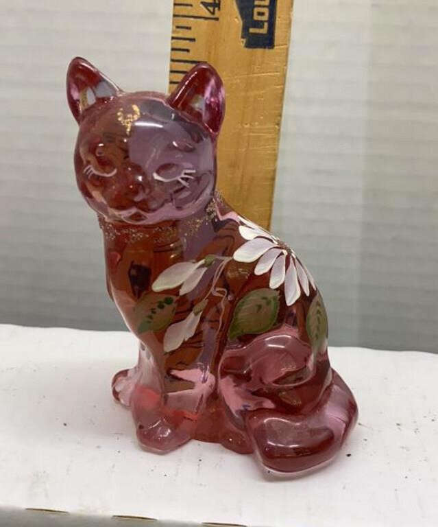 Fenton cat handpainted signed Lowe