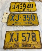 L287- 3 Sets Yellow OHIO License Plates