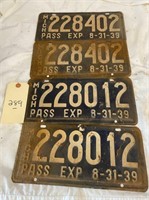L289- 2 Sets 1939 Michigan License Plates
