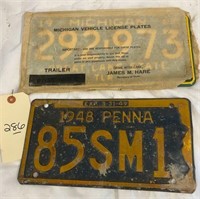 L286- MICHIGAN 68 and PENNA 48 License Plates