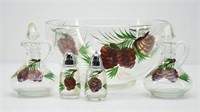 Hand-Painted Pinecones Glass Bowl, S & P, Oil &