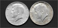 (2) 1969-D JFK Silver Half Dollars