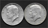 (2) JFK Silver Half Dollars, 1965 & 1968-D