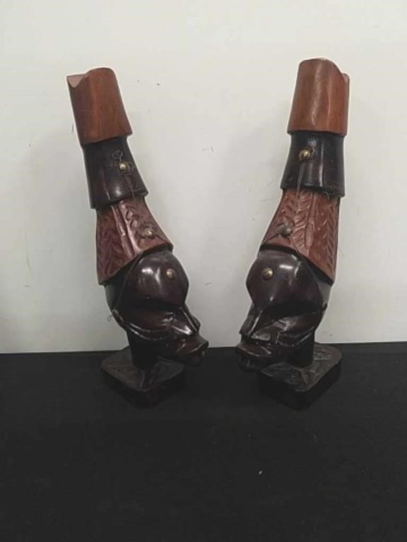 Two 12-in mahogany African wooden tribal art