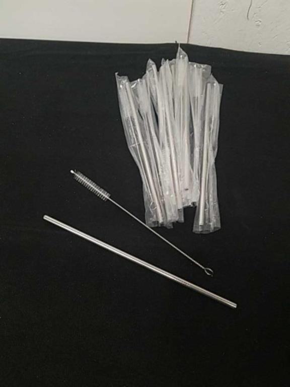 Group of metal straws with cleaners