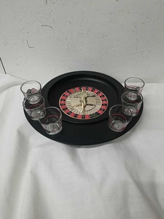 Roulette Casino wheel and six shot barware game