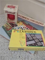 Chinese Checkers, dominos and Christmas ornament