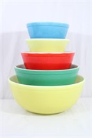 5 Colorful Vtg. Pyrex Nesting Bowls+