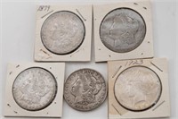 5 Morgan and Peace Silver Dollars