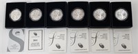 6 American Silver Eagle Uncirc. One Oz. Coins
