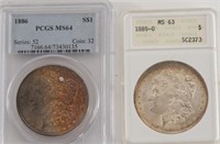 1885-0 and 1886 Graded Morgan Silver Dollars