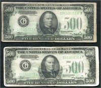 (2) 1934 $500 United States Bills