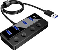 Qeefun 4-Port USB Hub 3.0, Individual LED Power Sw
