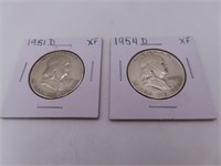 (2) 1951d/54d Silver Franklin Half Dollar Coins