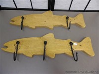 2 Wooden Salmon Coat Hook Racks - used