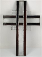 11" Stained Glass Clear & Brown Cross