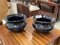 2 Cobalt Blue Pottery Flower Pots