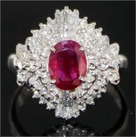 Platinum 1.55 ct Natural GIA Ruby & Diamond Ring