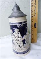 Vtg German Beer Stein w/Pewter Lid