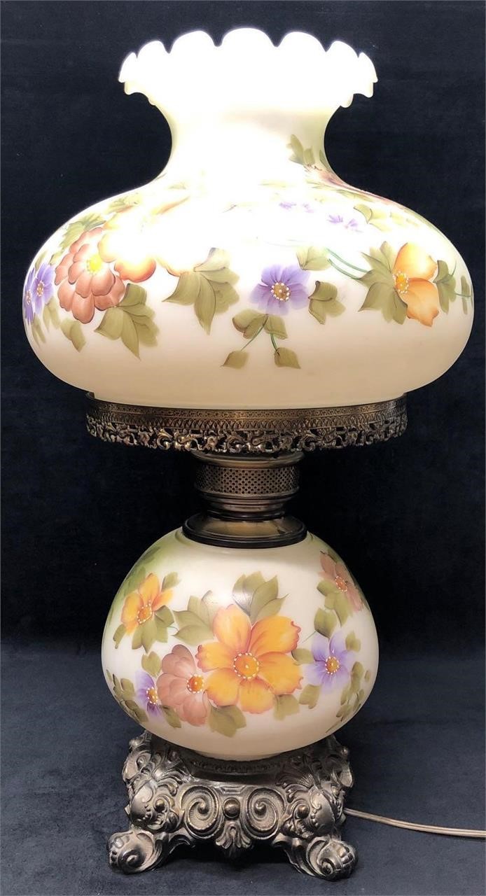 Vintage Floral Gone With the Wind Hurricane Lamp 2