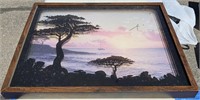 VINTAGE GLASS PAINTED PICTURE CLOCK SEASCAPE