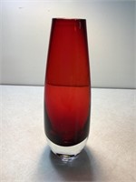 Ruby Red Blown Glass Vase, Made In Sweden, 9in