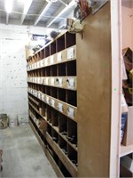 WOOD SHELVES 10'6" X 72" X 23" & CONTENTS;