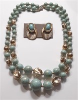 DBL STRAND BEAD NECKLACE & EARRINGS