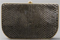 Fendi Black and Gold-Tone Python Clutch Handbag