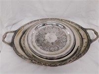 Silverplate serving tray w/ handles, 24" x 15.5"