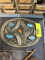 LARGE TURQUOISE / TIGERS EYE BELT BUCKLE