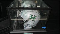 Signed Game Helmet in Case Hawaii Warriors