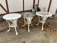 (3) Ornate Cast Iron Table Bases w/ 3 Tops - 26” T