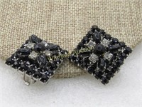 Vintage La Rel Black & Clear Rhinestone Earrings,