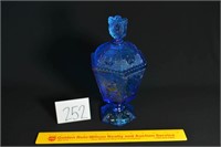 Blue Imperial Glass -Signs of the Zodiac Pedestal