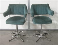 2 Padded Swiveling Bar Chairs w/ Chrome Metal Base