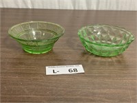 (2) Uranium Green Depression Glass Dishes