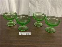 (4) Uranium Green Depression Glass Sherbet Dishes