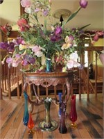 Carnival Vase 11" Tall w/Floral Arrangement, & A
