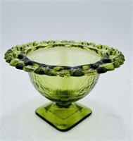 Green Indiana Glass Pedestal Dish Loraine Pattern