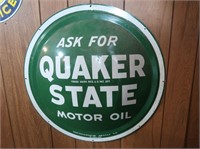 Vintage Quaker State Motor Oil Tin Sign 24" rd