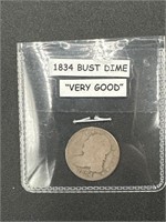 1834 Bust Dime - very good
