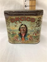 Orcico Metal Cigar Tin w/ Native American, 6”W, 5