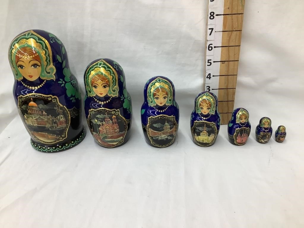 Russian Wooden Stacking Dolls, 1” to 8”T, Signed