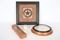 Framed Texas Star, Sterling & Noble Clock, Asst