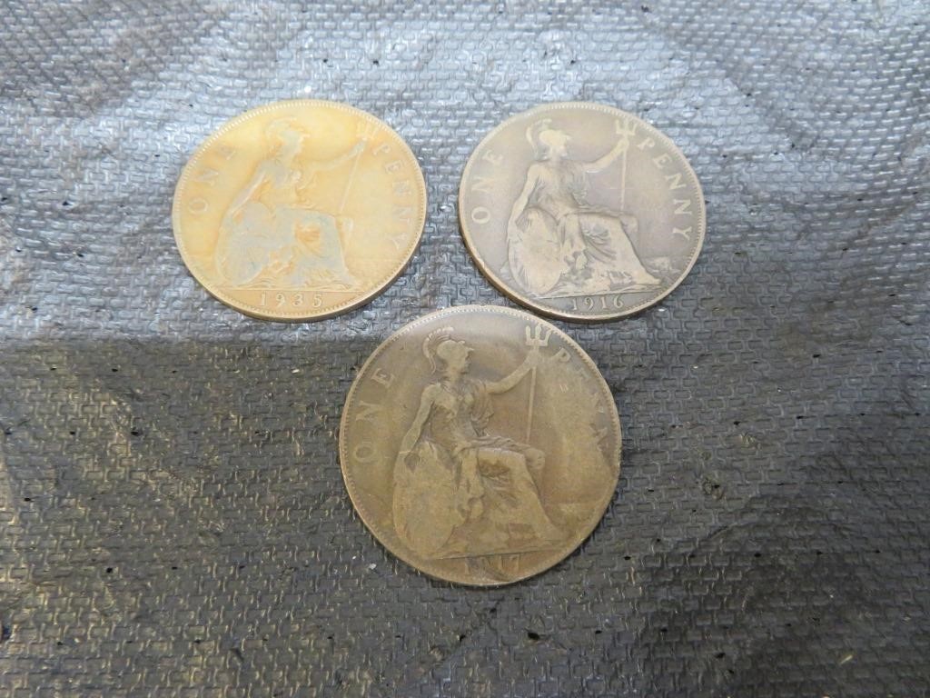1916 - 1917 - 1935 Large Foreign Pennies