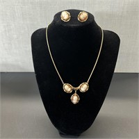 12k Gold Filled Cameo Earrings and Necklace