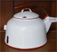 Red and white enamel coffee pot